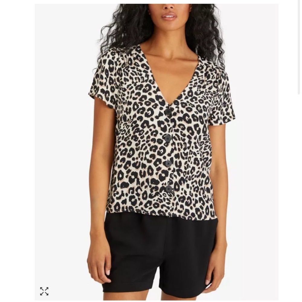 Sanctuary leopard print front button short sleeve blouse